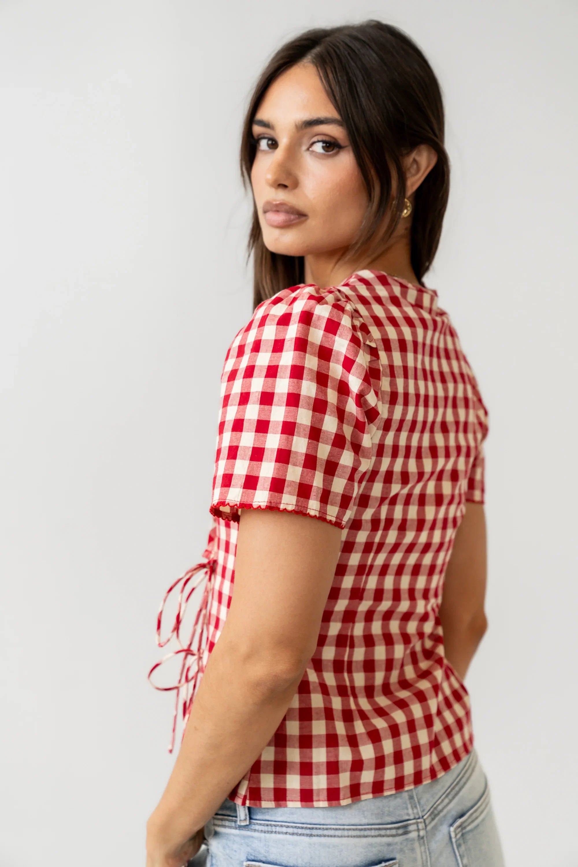 Callie Gingham Blouse in Red