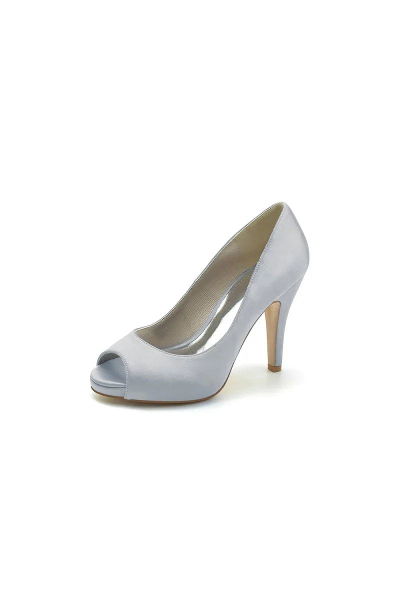 Peep Toe Slip on Satin Stiletto Heels
