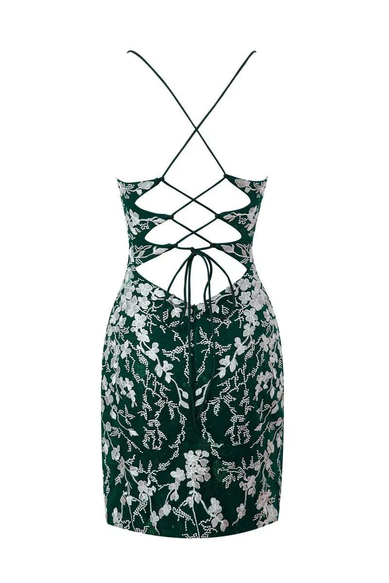 Sheath Short Spaghetti Straps Lace Homecoming Dress