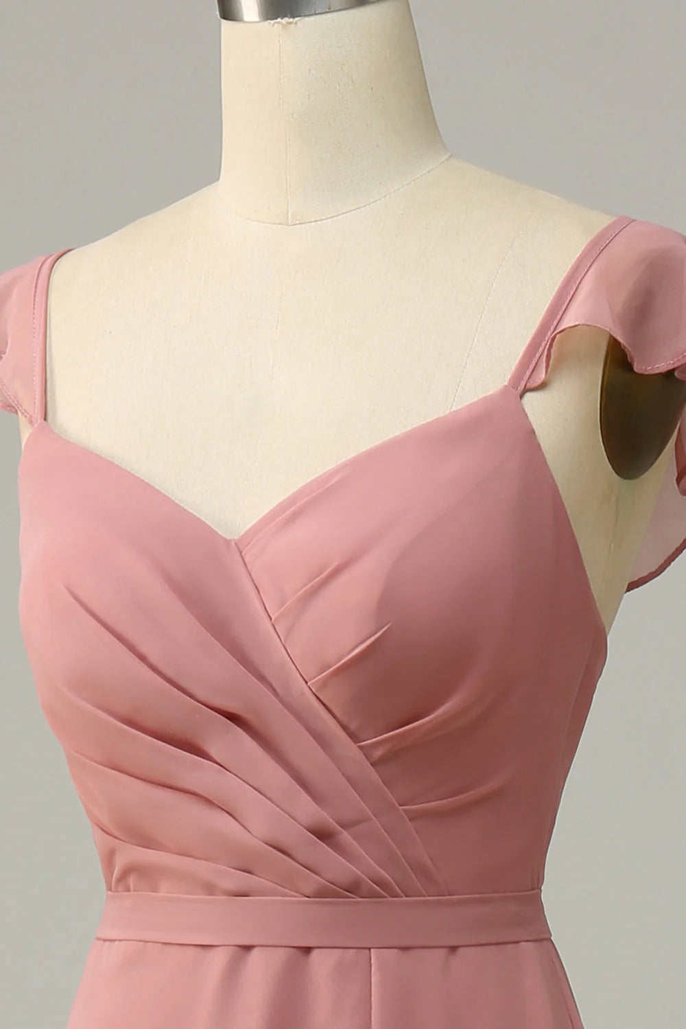 Dusty Rose A Line Ruffles Long Chiffon Bridesmaid Dress With Slit