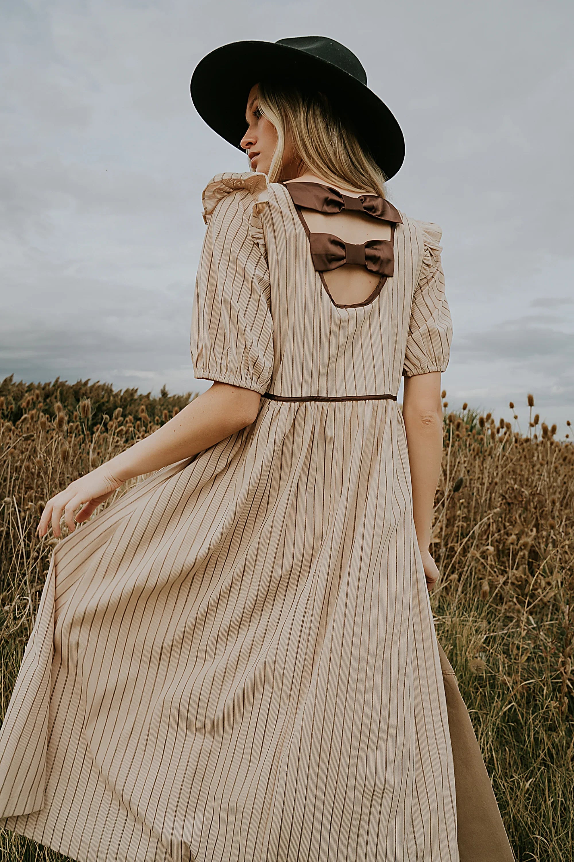 Berlin Corduroy Baby Doll Midi Dress in Taupe FINAL SALE