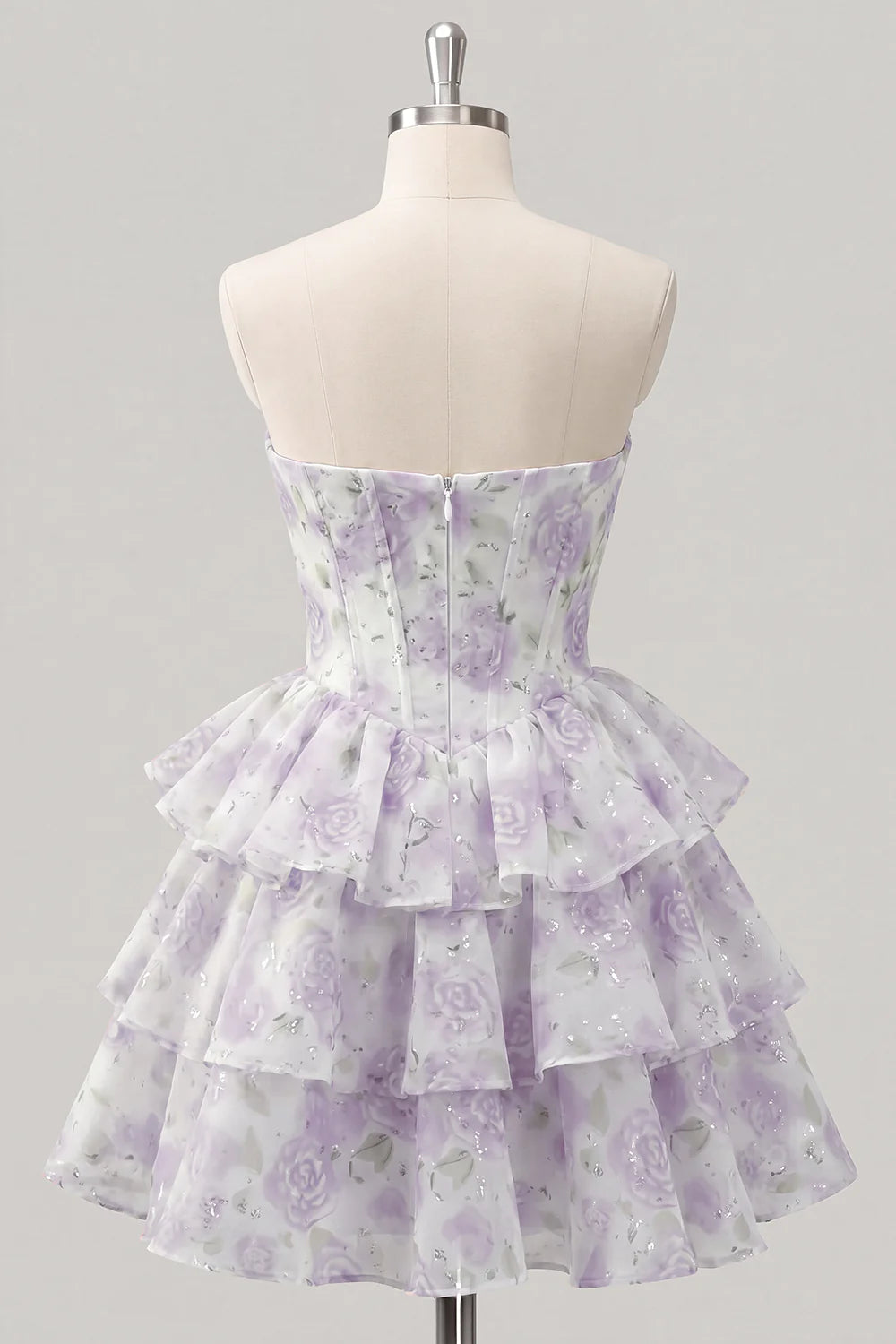 Strapless Floral A Line Sequin Corset Pink Homecoming Dress