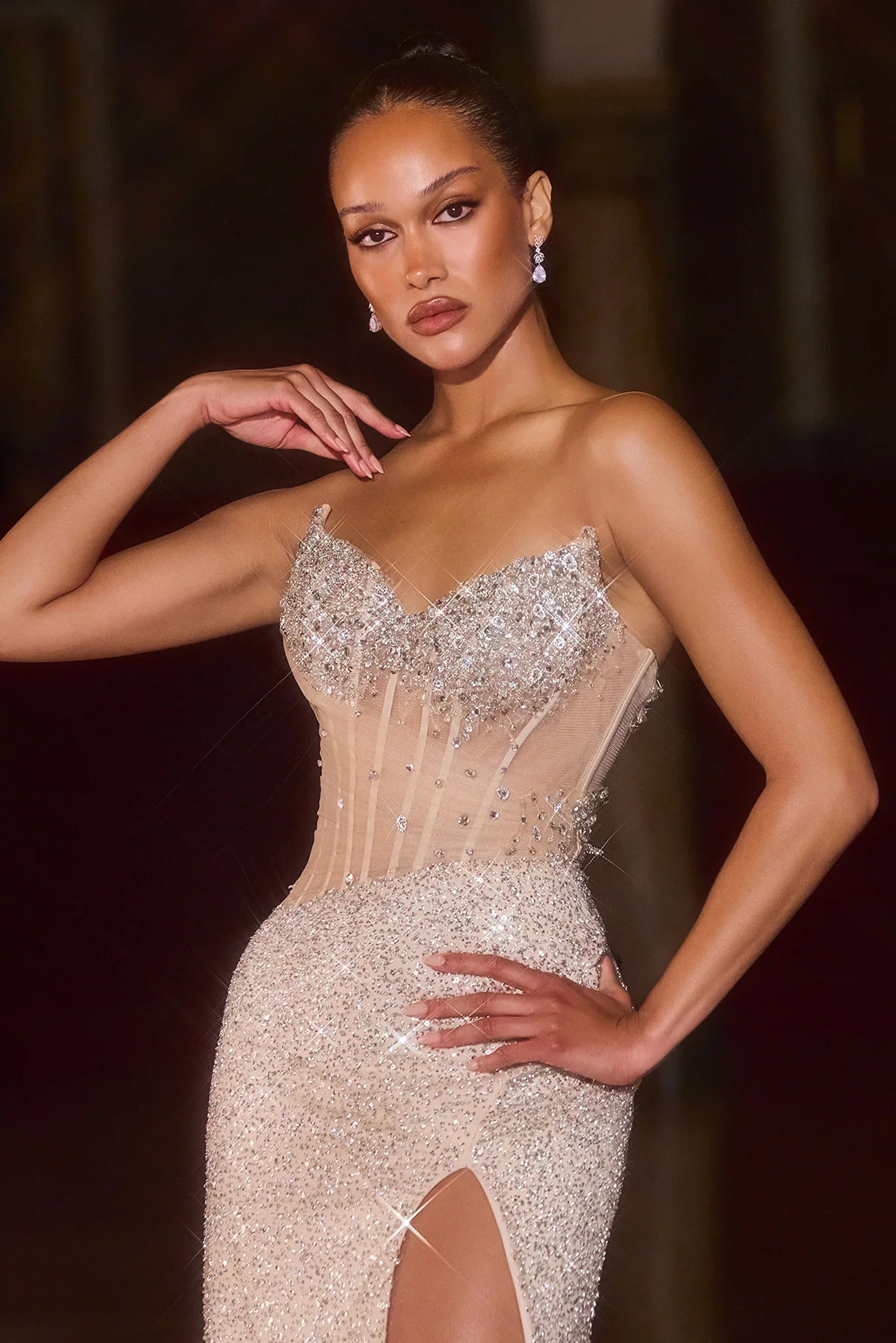 Maria Gown Crystal Champagne Beaded Dress