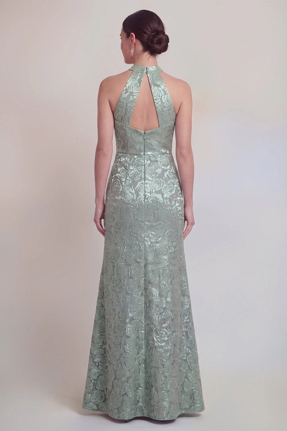 Halter Jacquard Mermaid Sage Green Mother of the Bride Dress