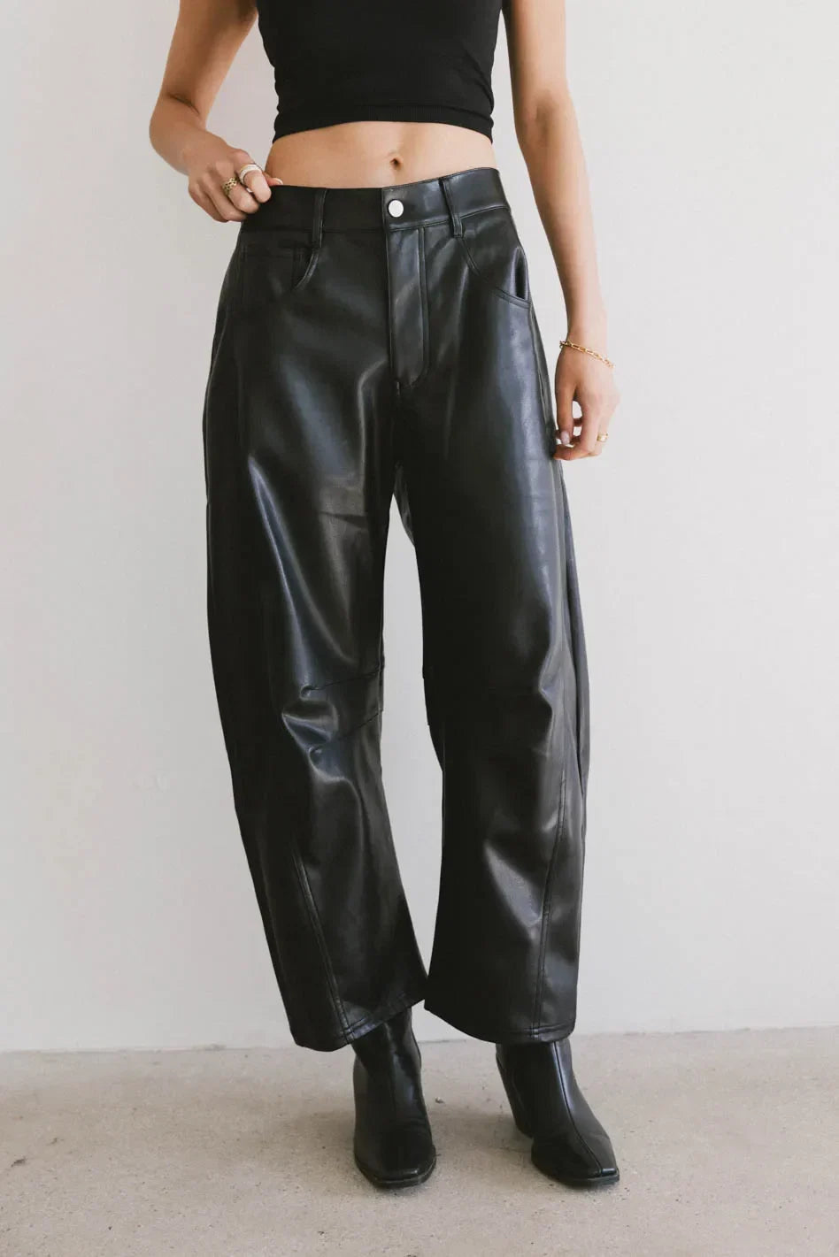 Taron Vegan Leather Barrel Jeans FINAL SALE