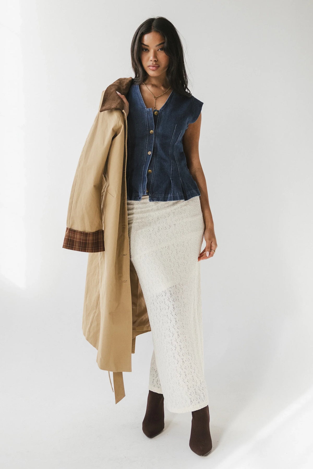 Cassie Pleated Blouse in Medium Wash