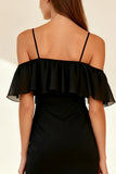 Bodycon Cold Shoulder Little Black Dress with Ruffles