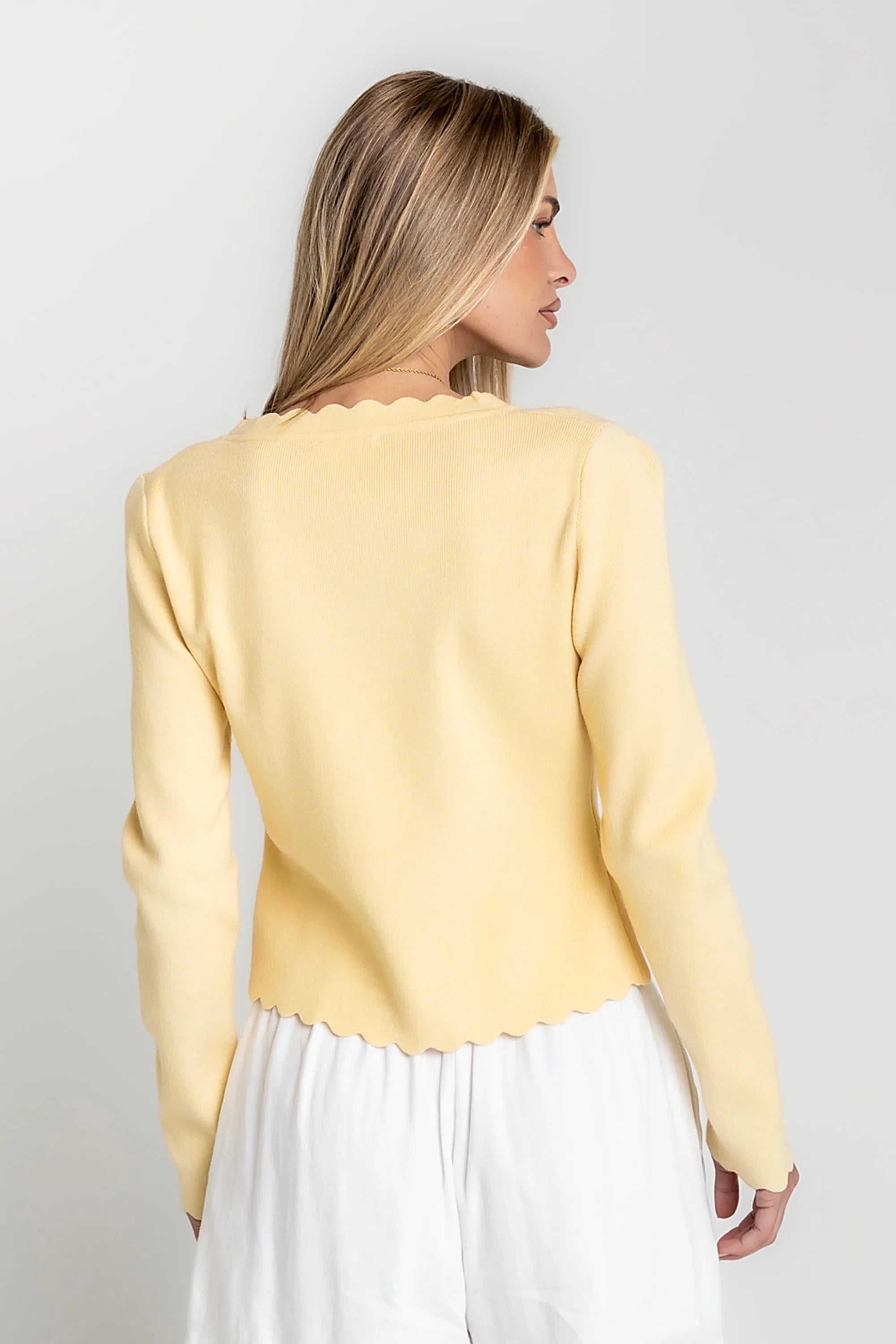 Suzy Scalloped Sweater in Yellow