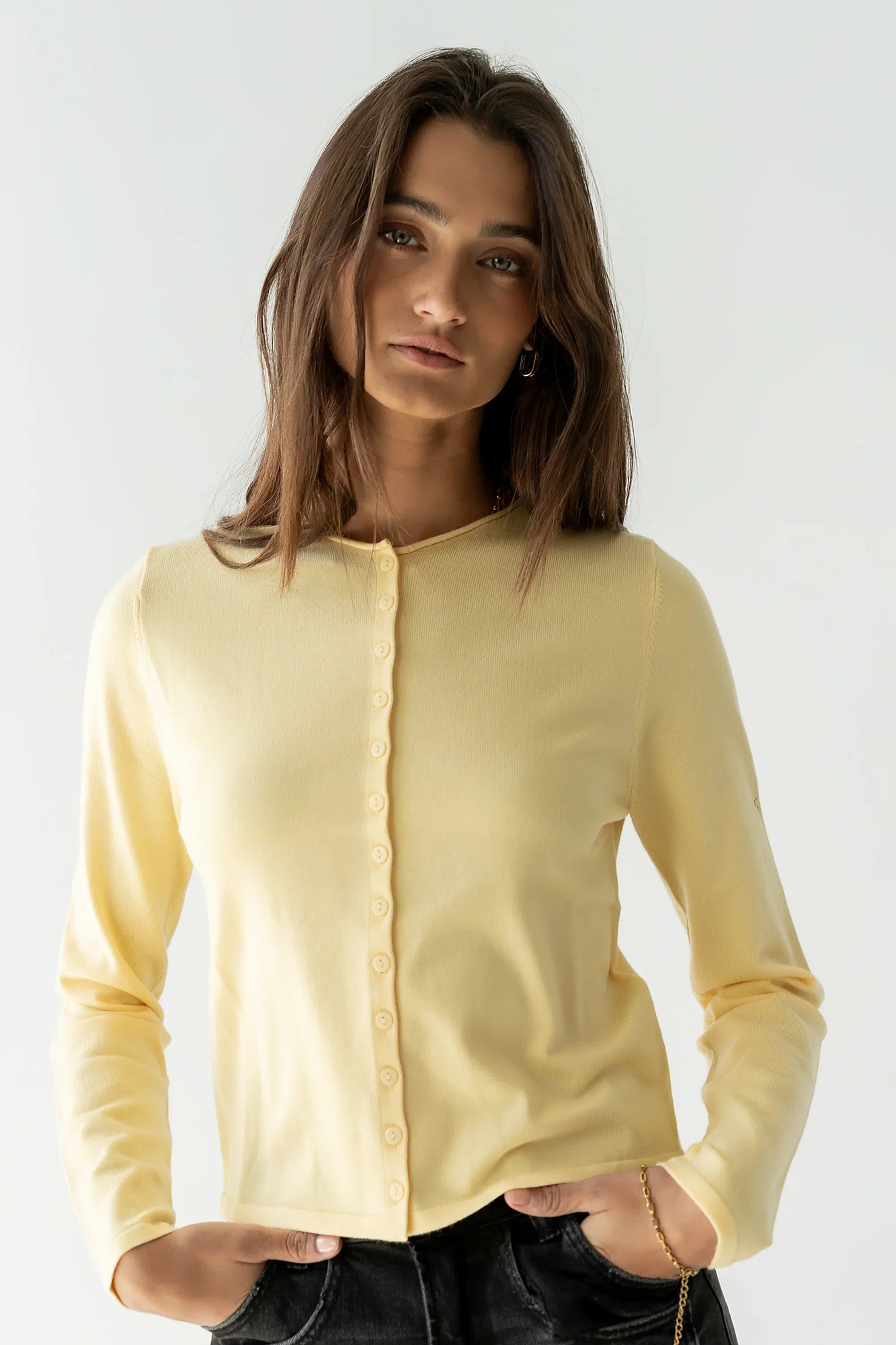 Maddy Button Up Cardigan in Yellow