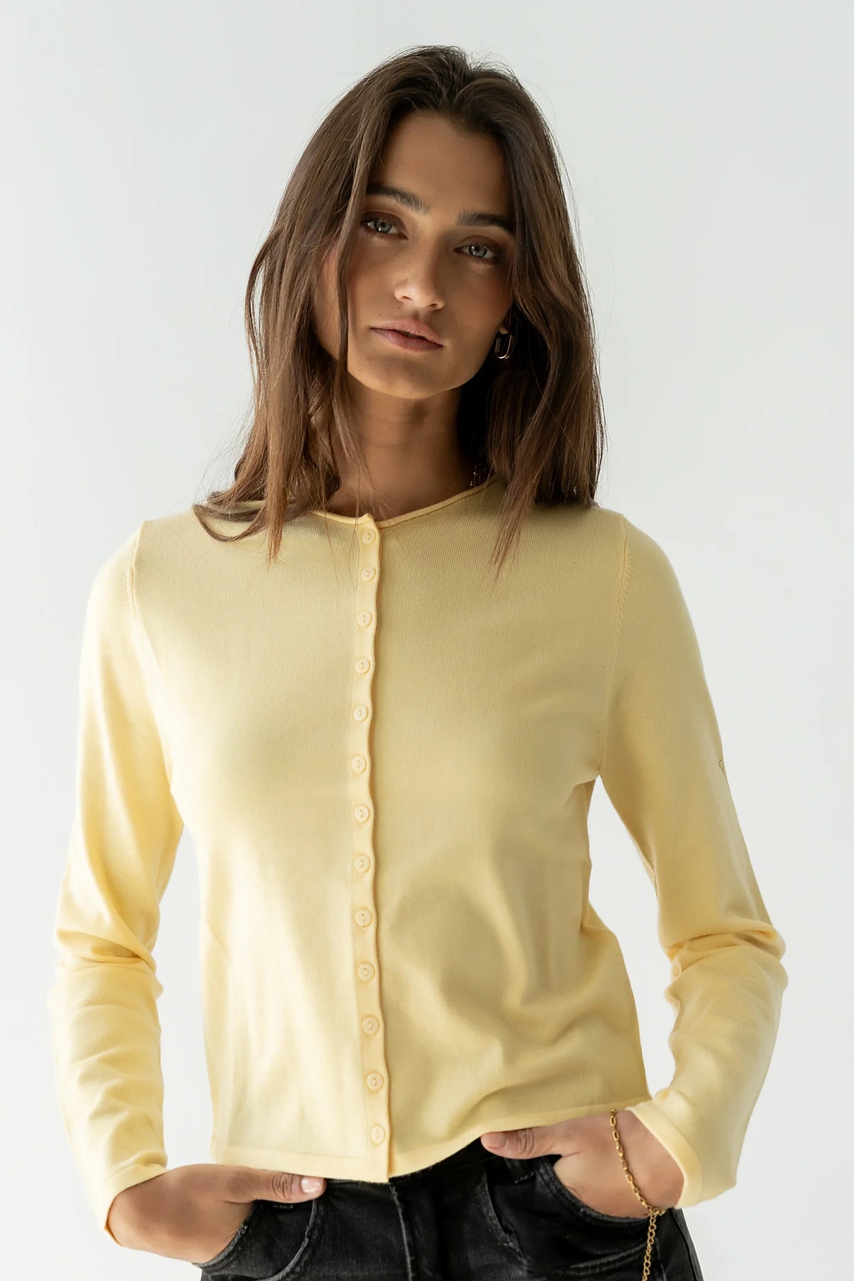 Maddy Button Up Cardigan in Yellow