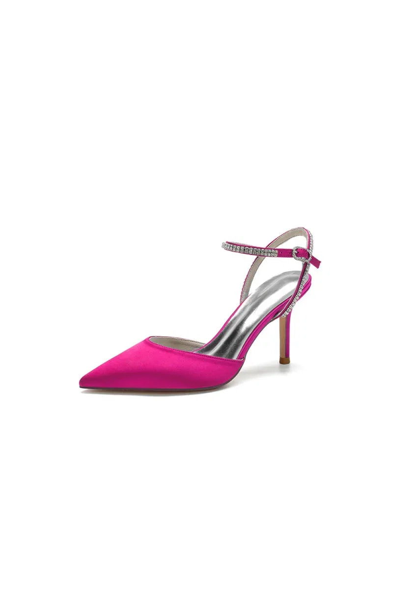 Party Crystal Strap Pointed Toe Satin Stiletto Heels