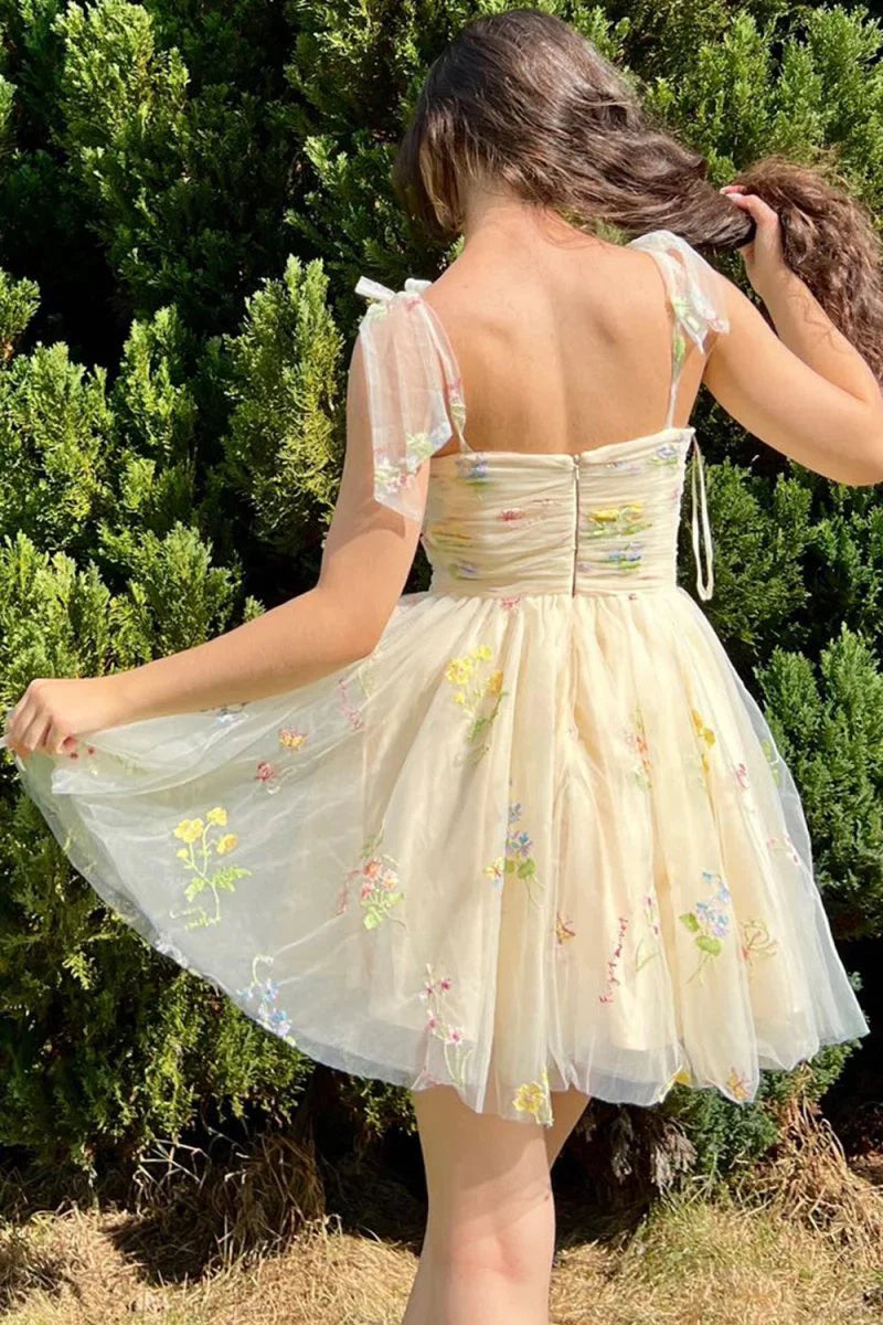 Lucia A Line Short Floral Embroidery Homecoming Dress
