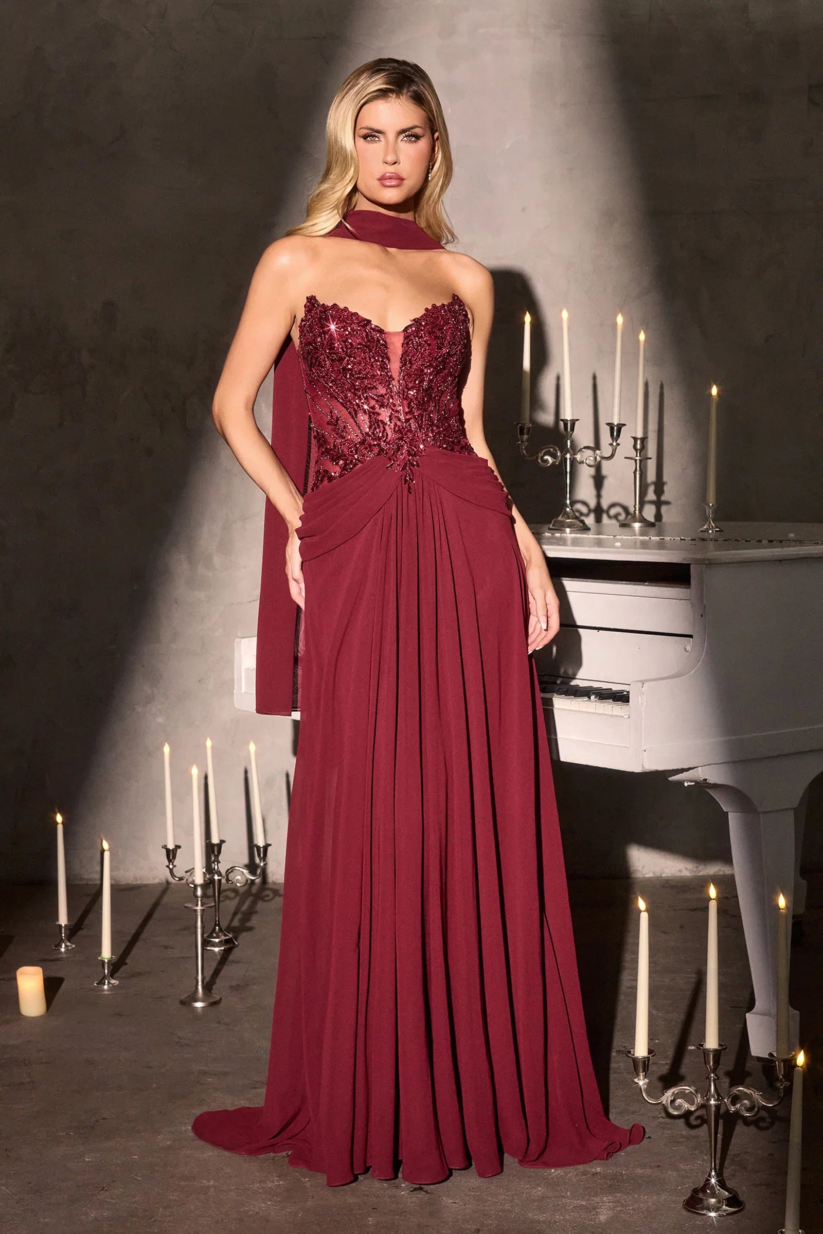 Neve Gown A Line Formal Dress With Scarf