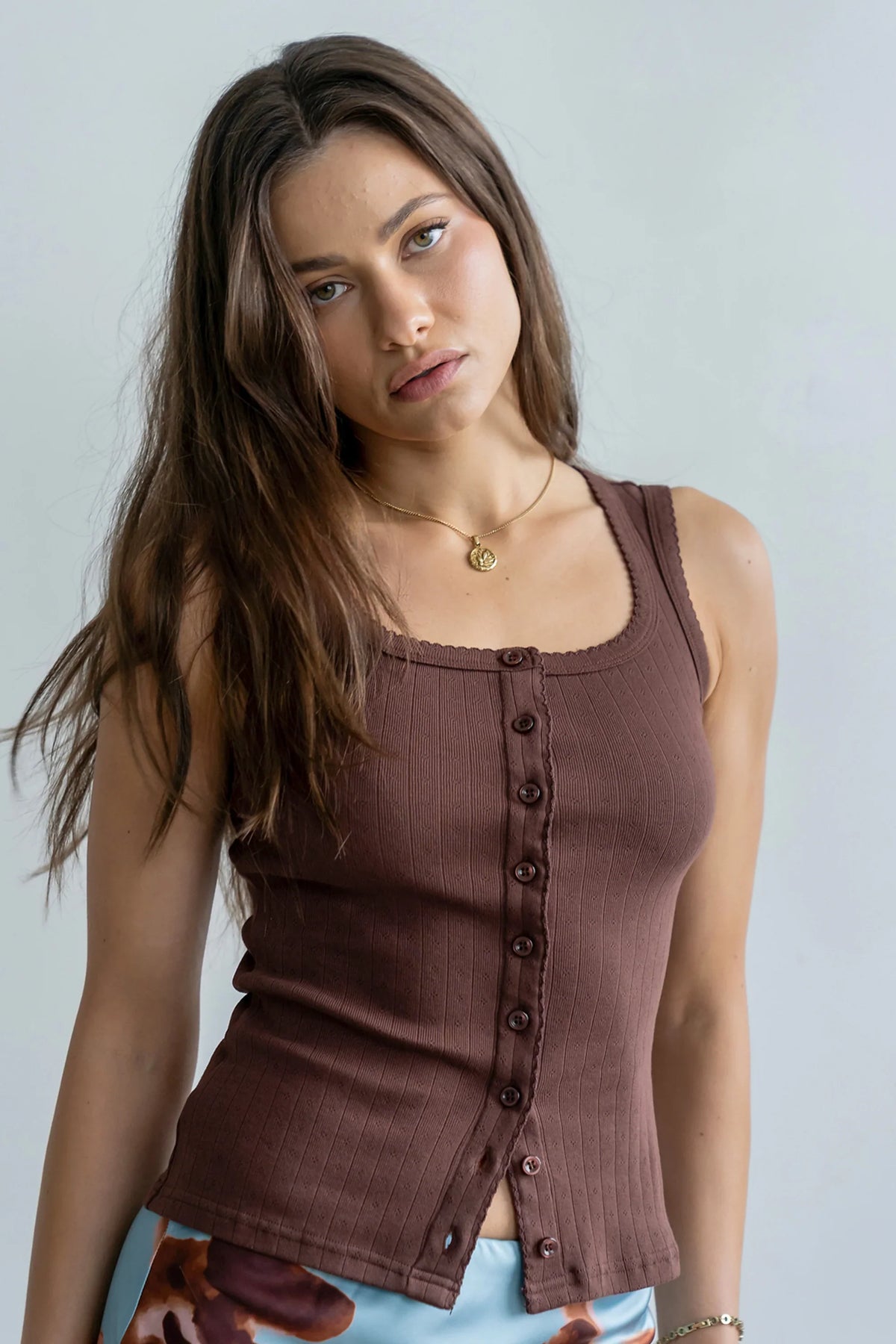 Apollo Knit Tank Top in Brown