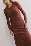 Fiona Ribbed Godet Dress in Rust FINAL SALE