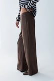 Ronda Ribbed Wide Leg Pants in Brown
