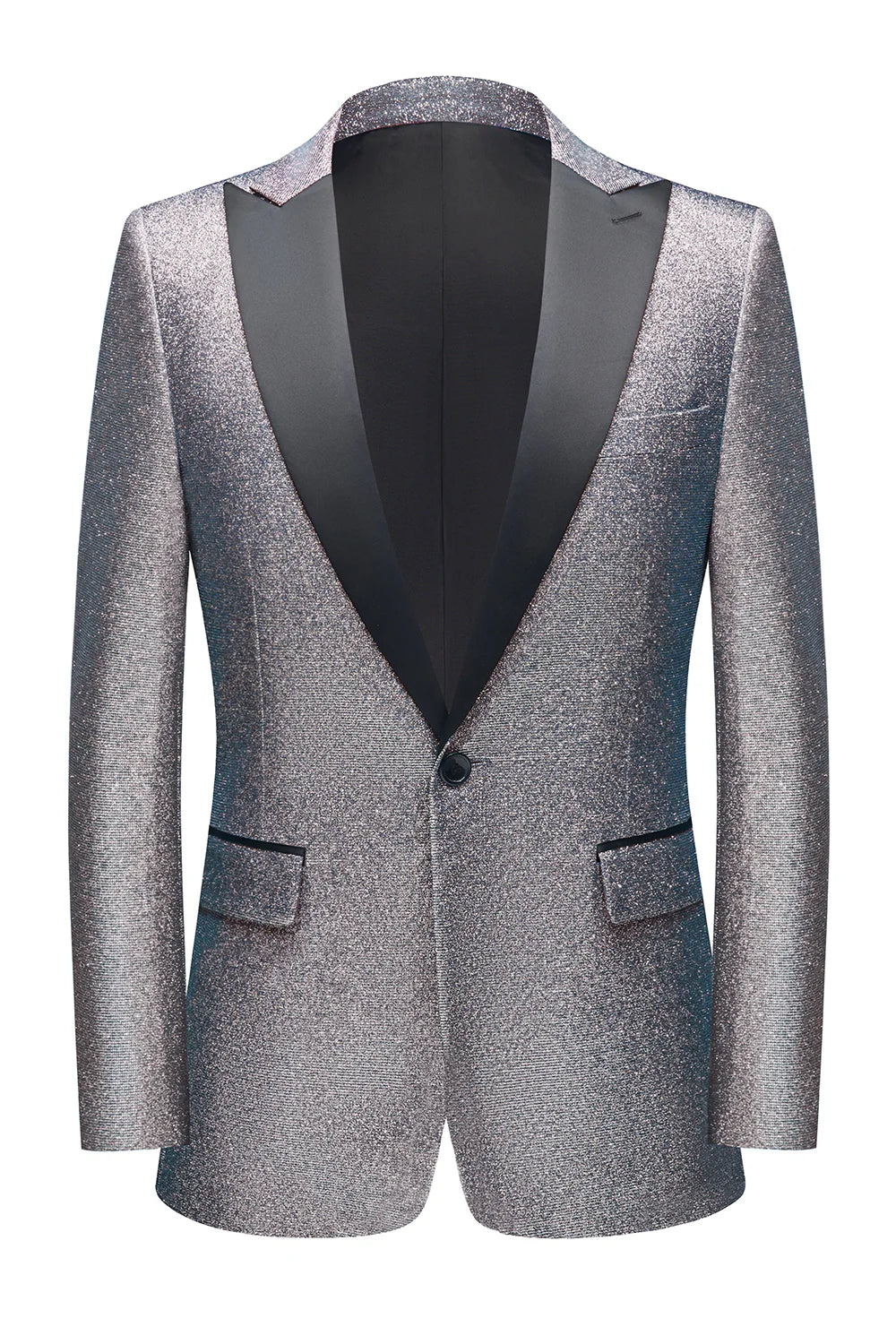 Mens Grey Sparkly Peak Lapel One Button 2 Piece Wedding Suits
