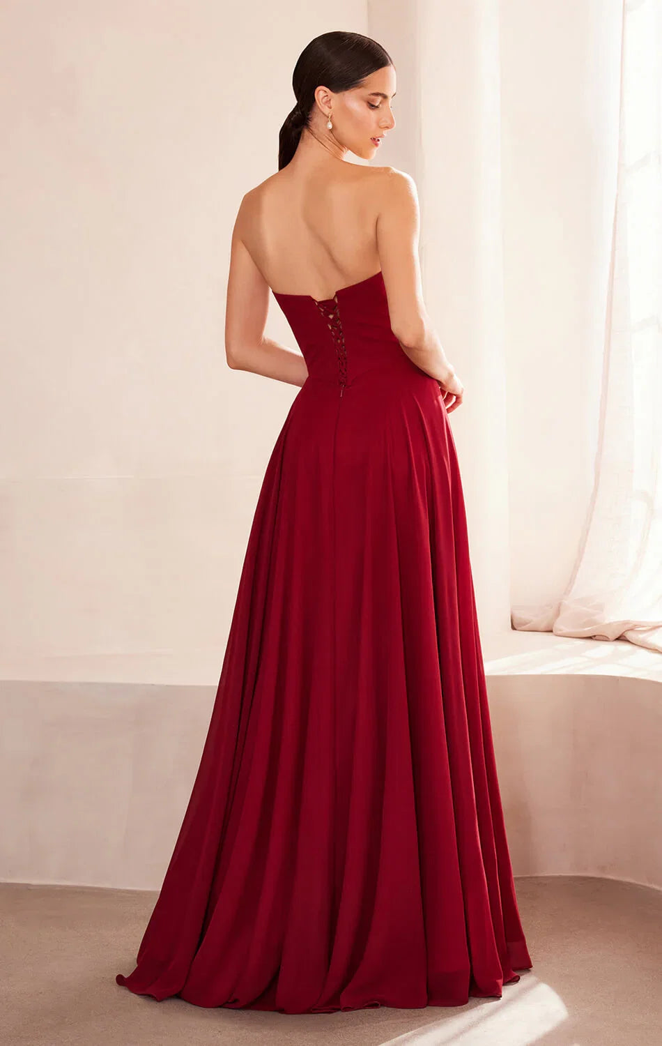 Ella Gown A line Strapless Chiffon Dress With Scarf