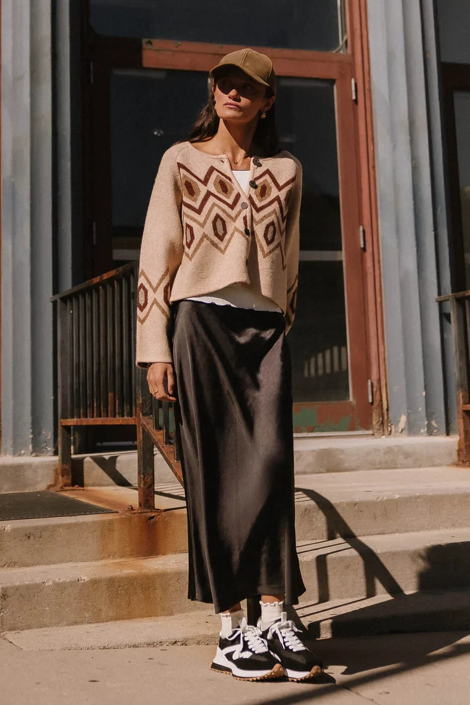 Angelica Geometric Cardigan in Tan FINAL SALE