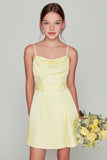 Daffodil Yellow Spaghetti Straps A Line Short Junior Bridesmaid Dress