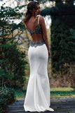 Long Spaghetti Straps Mermaid White Wedding Dress with Appliques