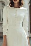 Ivory Boat Neck Mini Courthouse Wedding Dress with 3 4 Sleeves