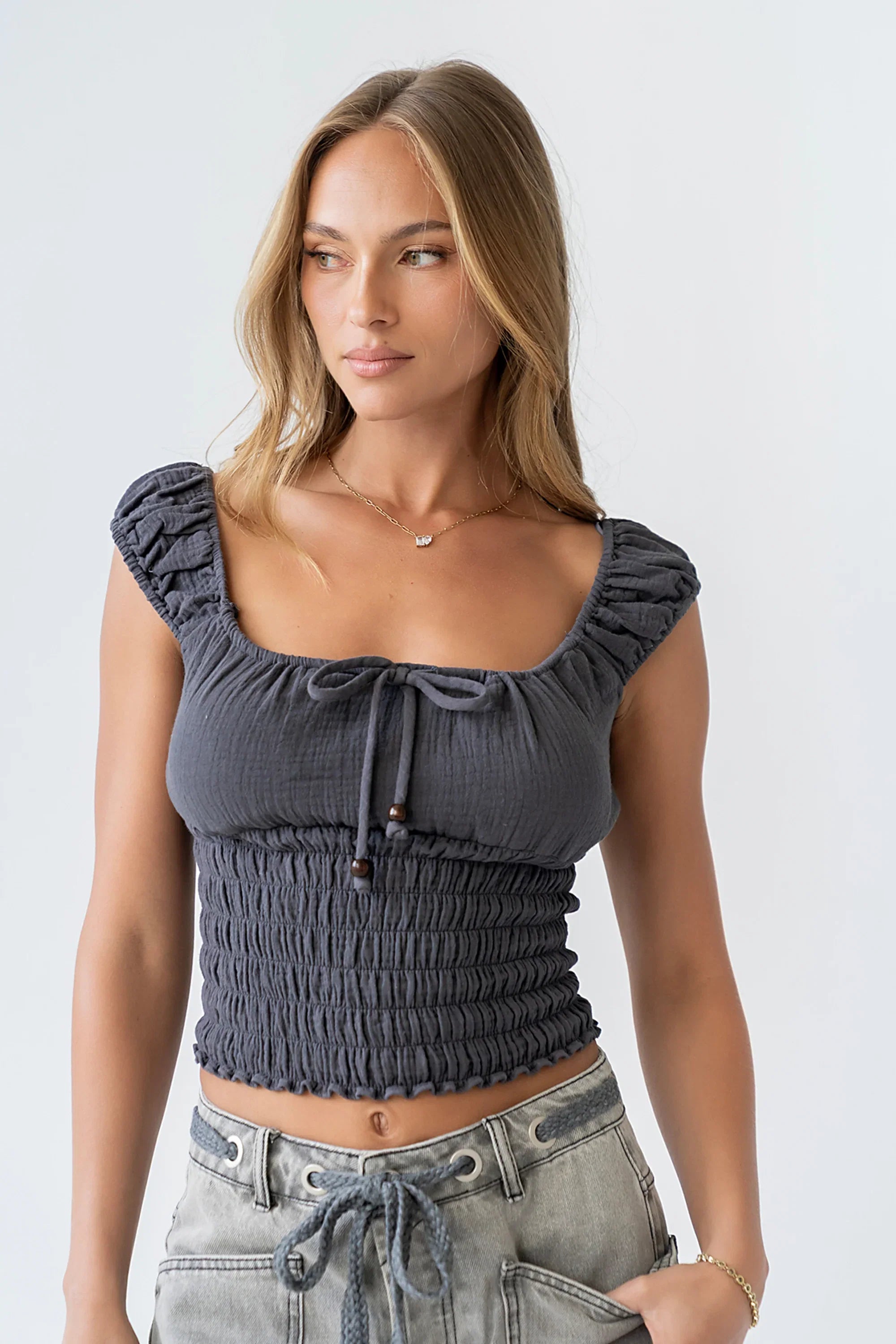 Morgan Smocked Top in Navy