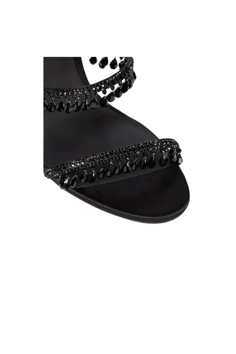 Open Toe Ankle Wrap Beaded Crystal Stiletto Heels