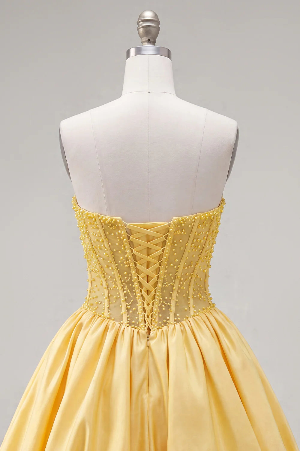 Strapless A Line Corset Yellow Homecoming Dress with Pearls