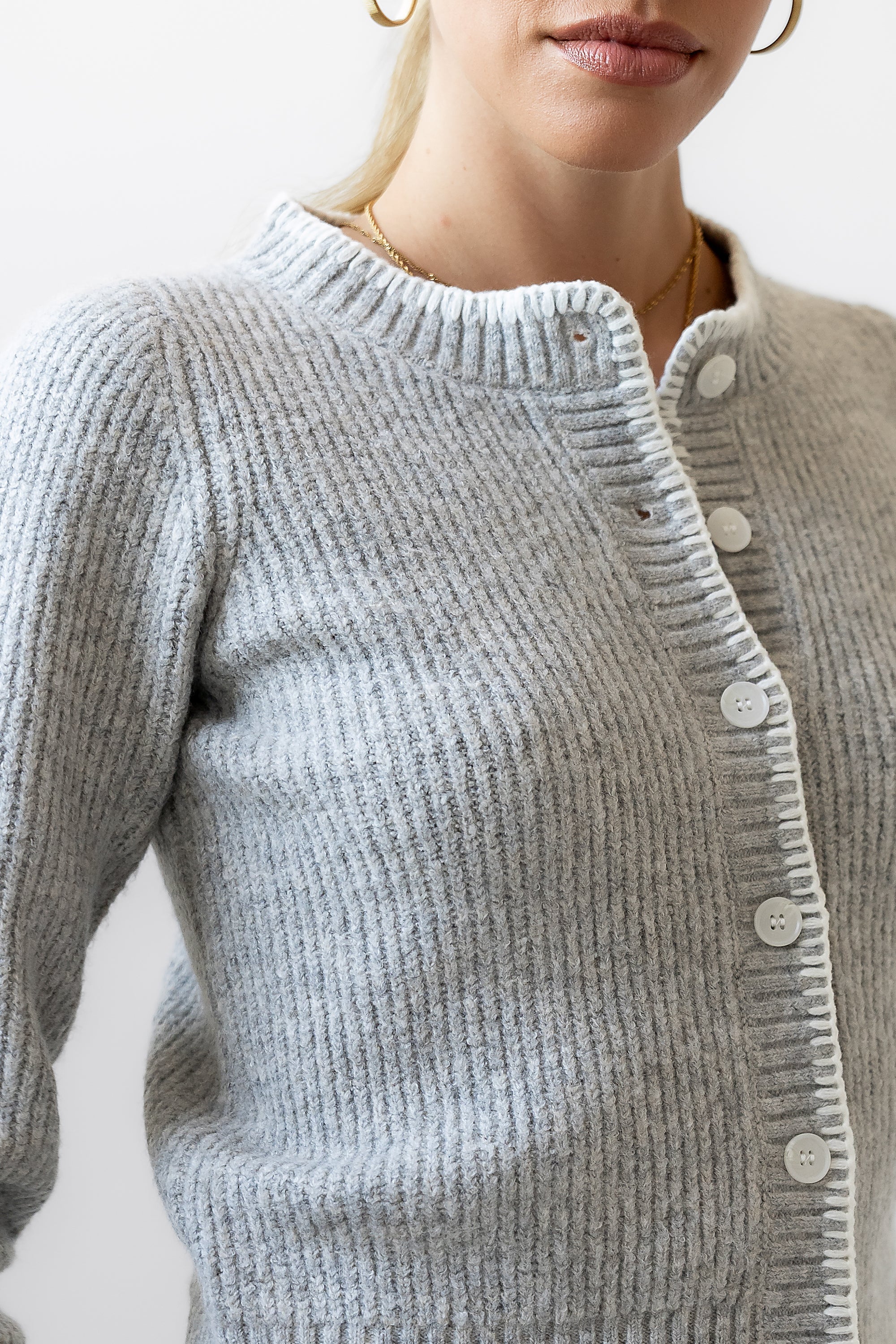 Darren Contrast Cardigan in Heather Grey FINAL SALE