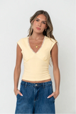 Kinzey Lace Trim Top in Yellow