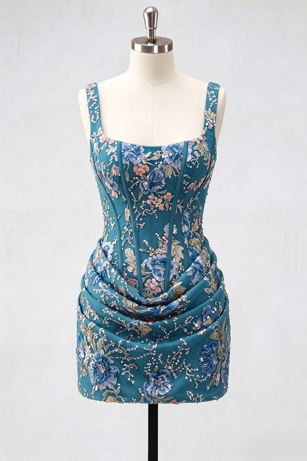 Black Corset Bodycon Sequin Floral Short Homecoming Dress