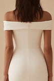 Simple White Sheath Off the Shoulder Satin Short Graduation Dress