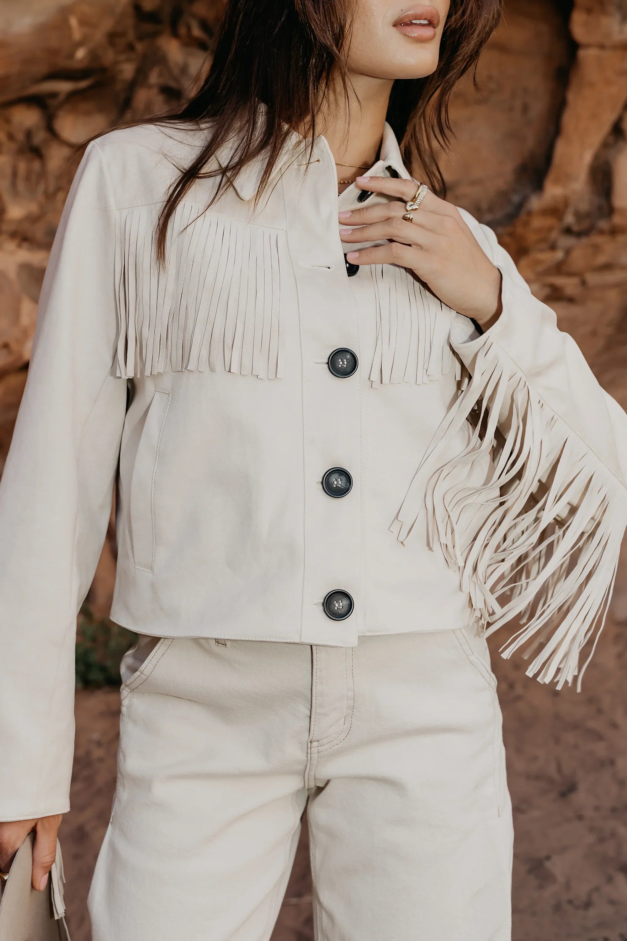 Bridget Fringe Jacket in Bone