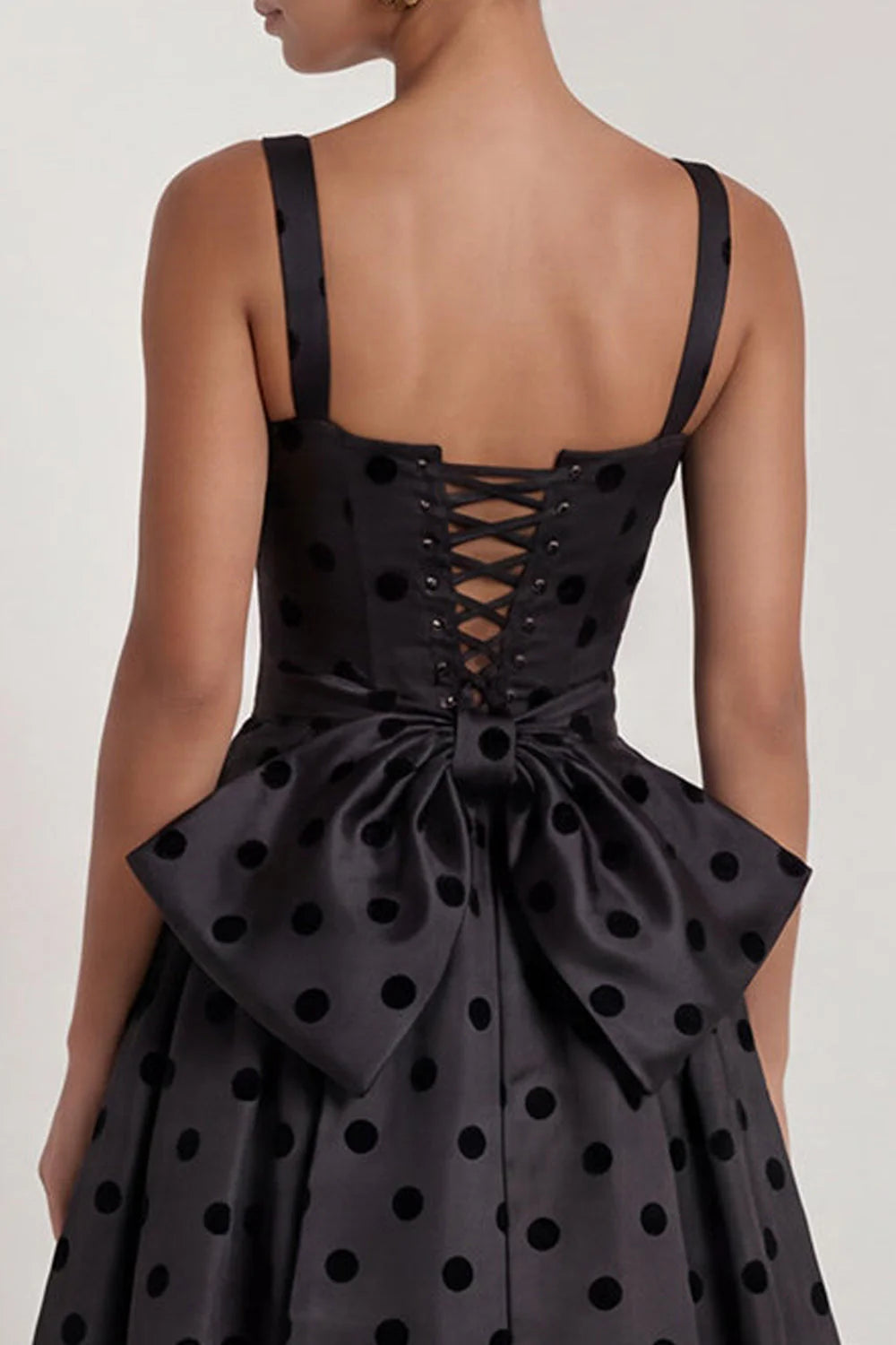 Black A Line Polka Dot Maxi Formal Dress with Bow