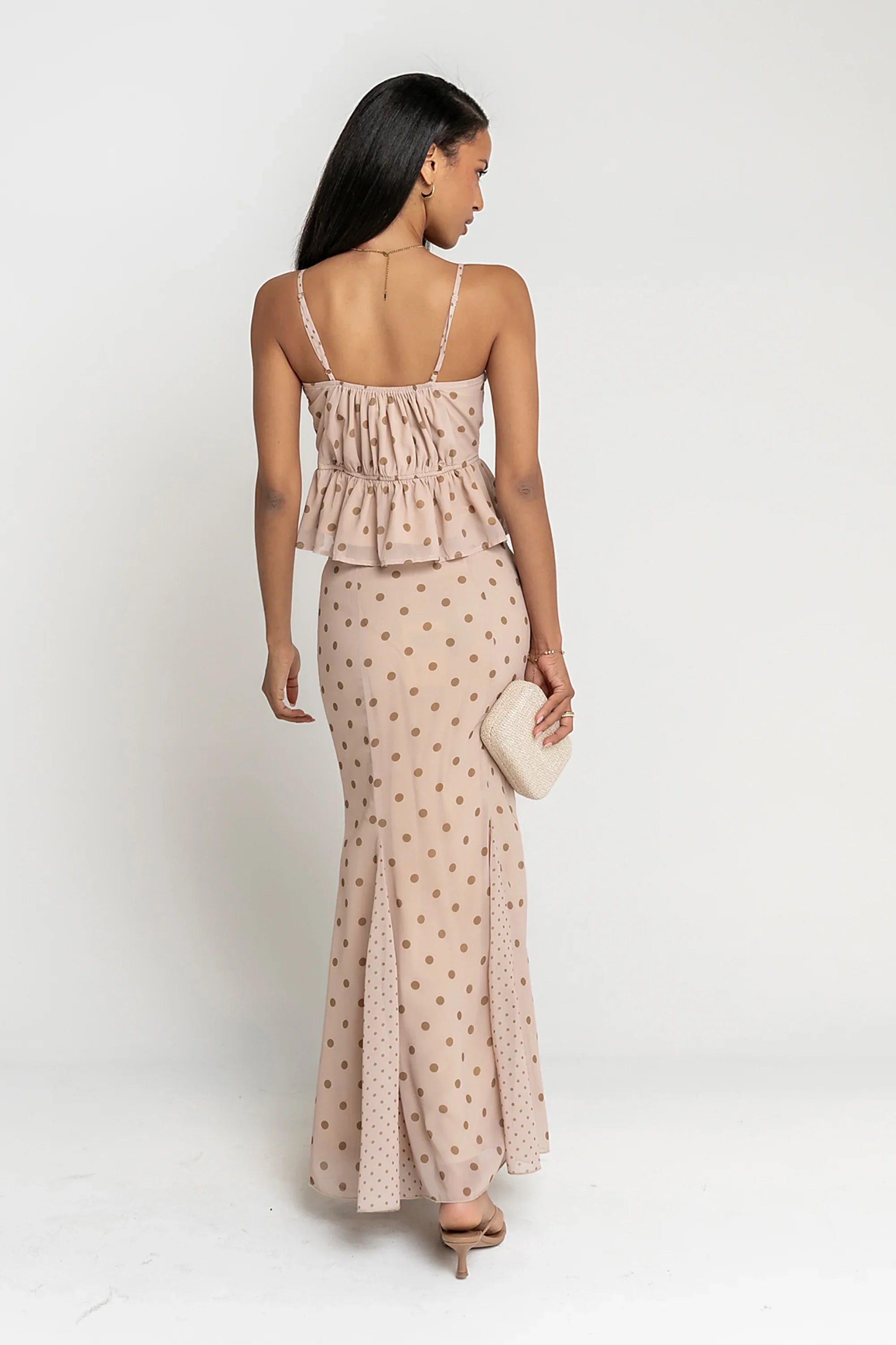 Freida Polka Dot Top in Taupe