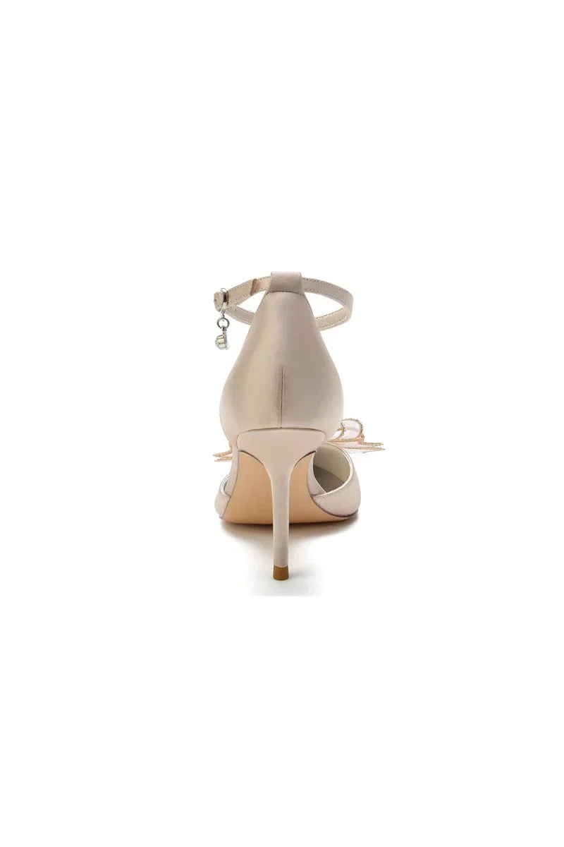 Pointed Toe Bow Stiletto Ankle Strap High Heels