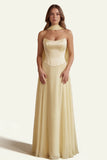 Daffodil Strapless A Line Corset Long Bridesmaid Dress with Streamer
