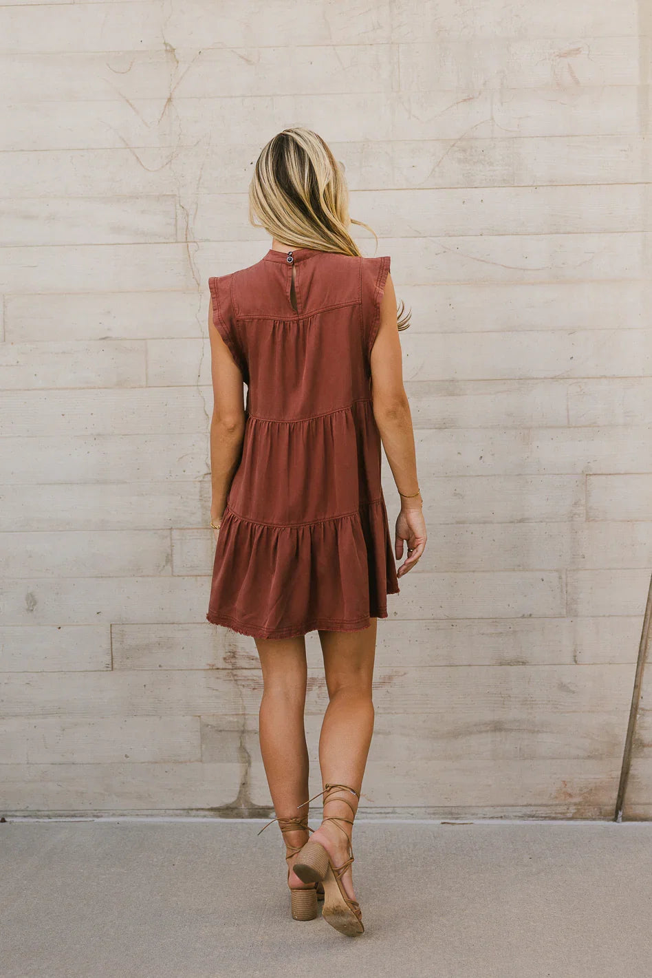 Regina Pleated Mini Dress in Brick FINAL SALE