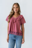 Lilian Lace Trim Top in Berry