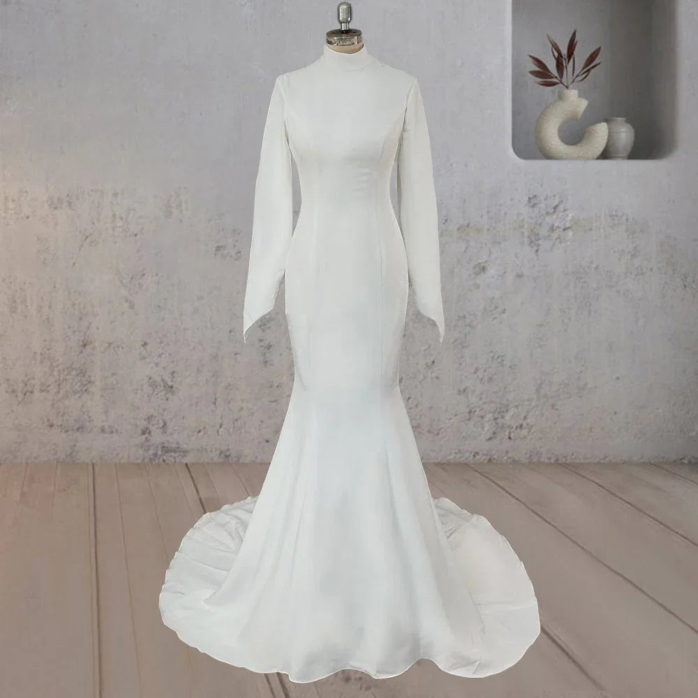 Mermaid White Open Back High Neck Wedding Dress