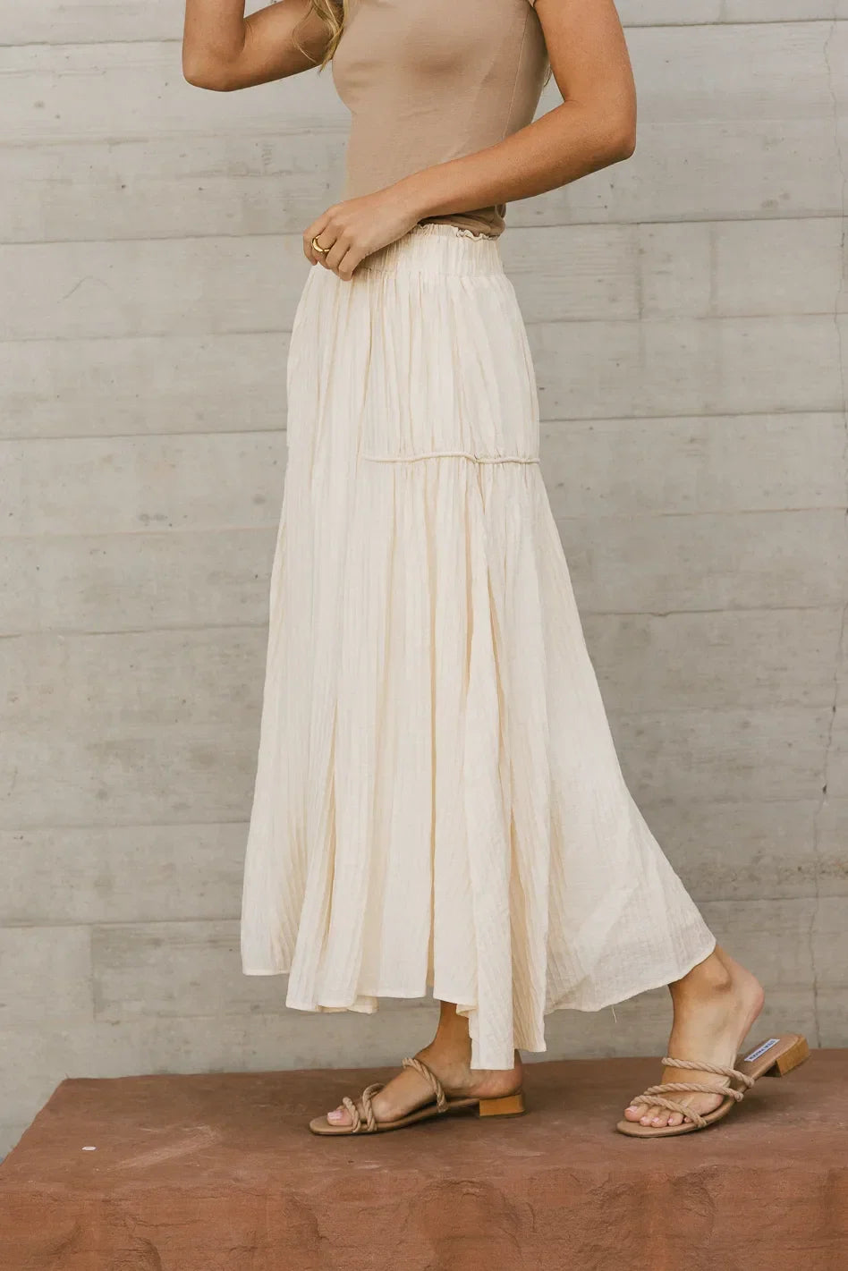 Phillipa Pleated Maxi Skirt in Cream FINAL SALE