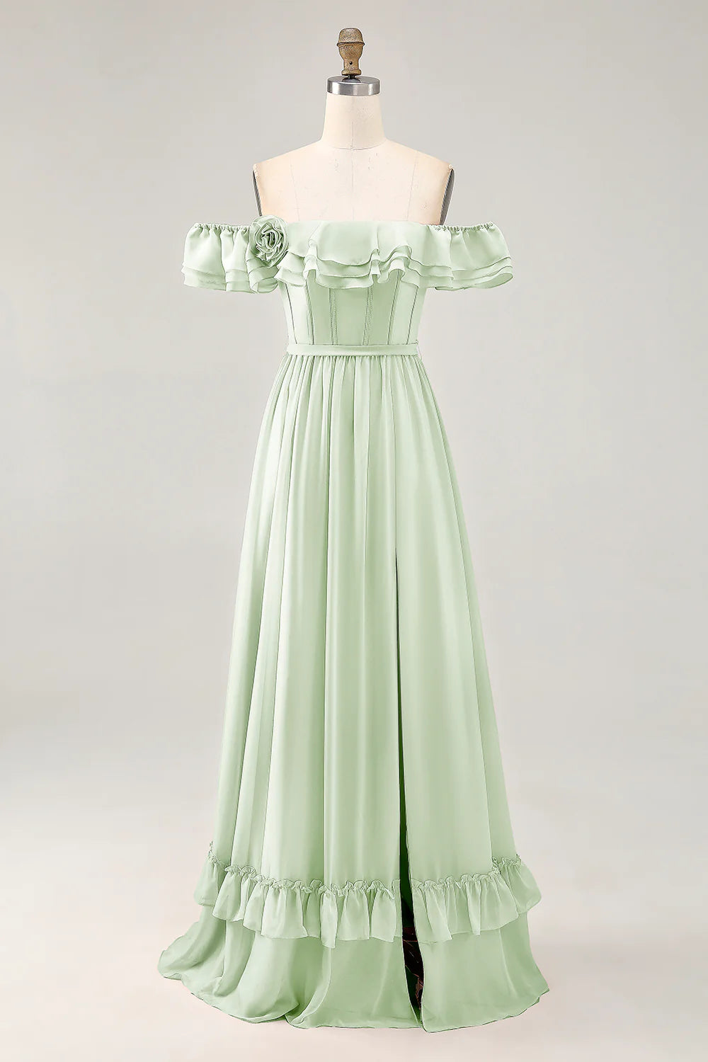 Royal Blue A line Off The Shoulder Chiffon Long Bridesmaid Dress with Slit