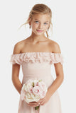 Off The Shoulder Blush Pink A Line Short Junior Bridesmaid Dress with Ruffles
