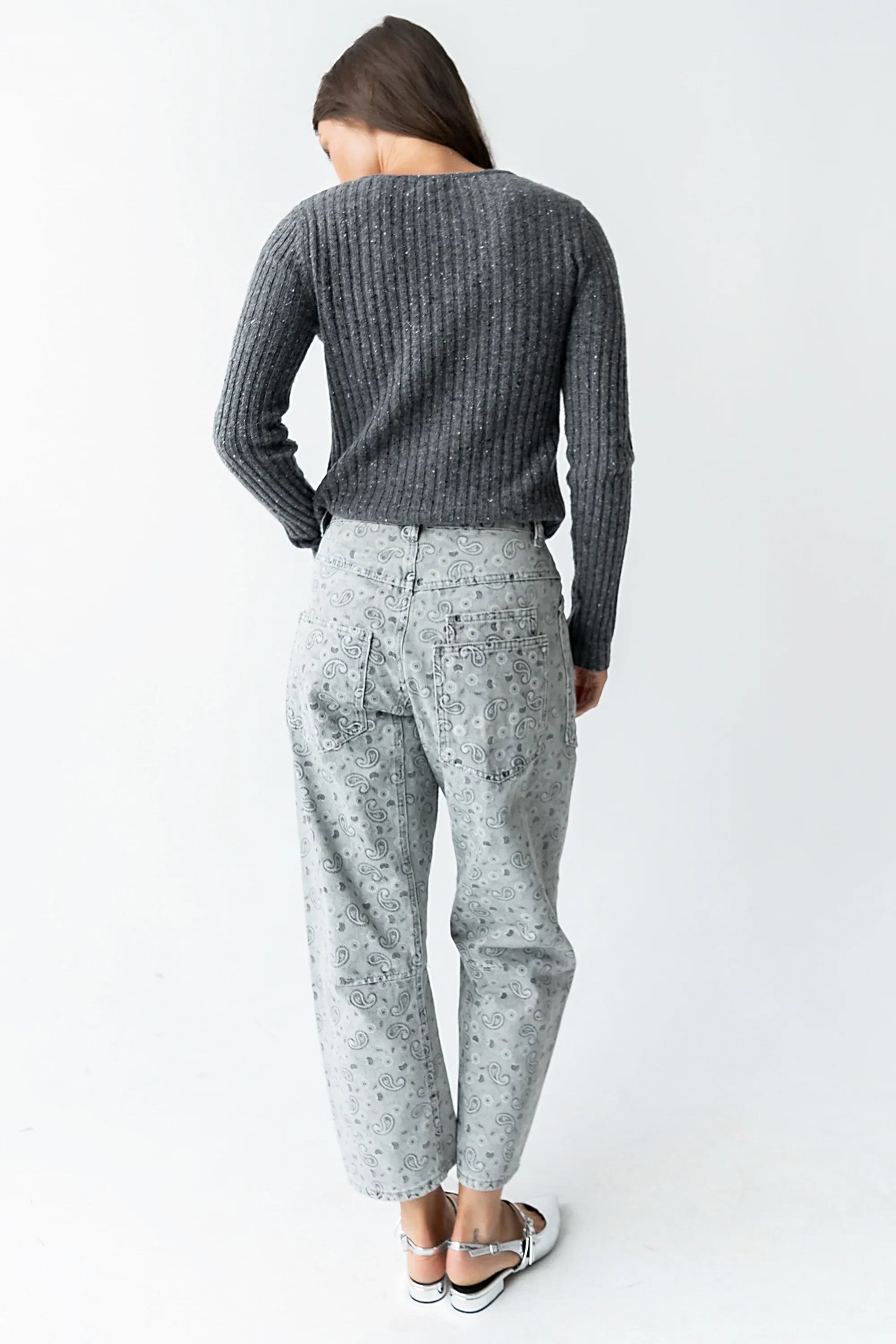 Paisley Printed Barrel Jeans