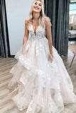 Elegant A Line V Neck Wedding Dresses with Appliques