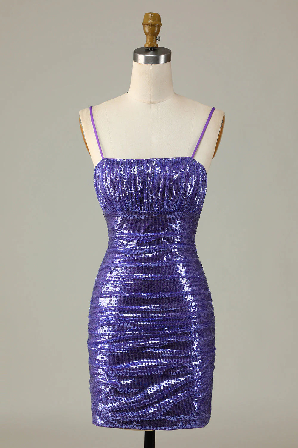 Sparkly Tight Purple Spaghetti Straps Tight Short Teen Homecoming Dress