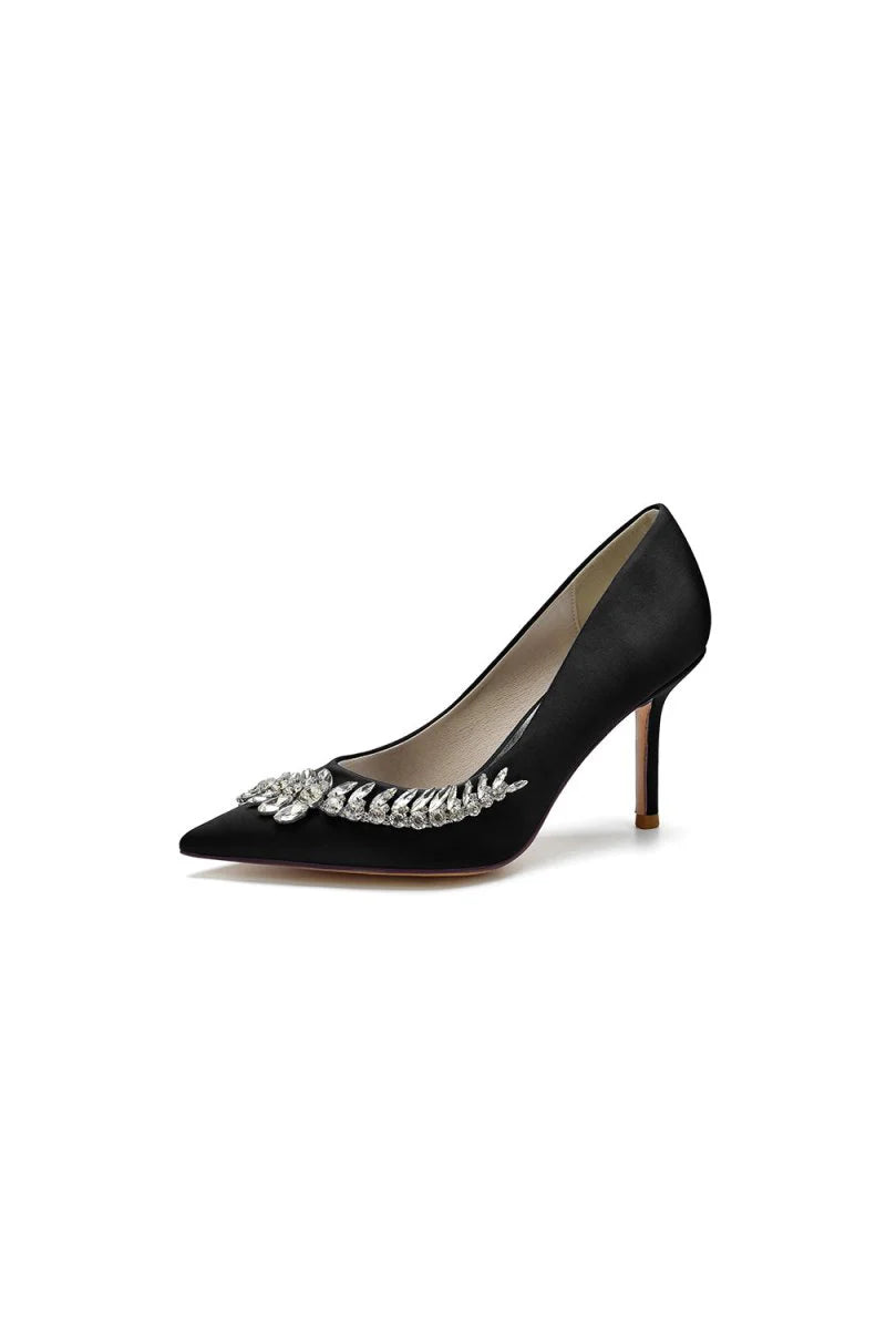 Crystal Side Pointed Toe Satin Pump