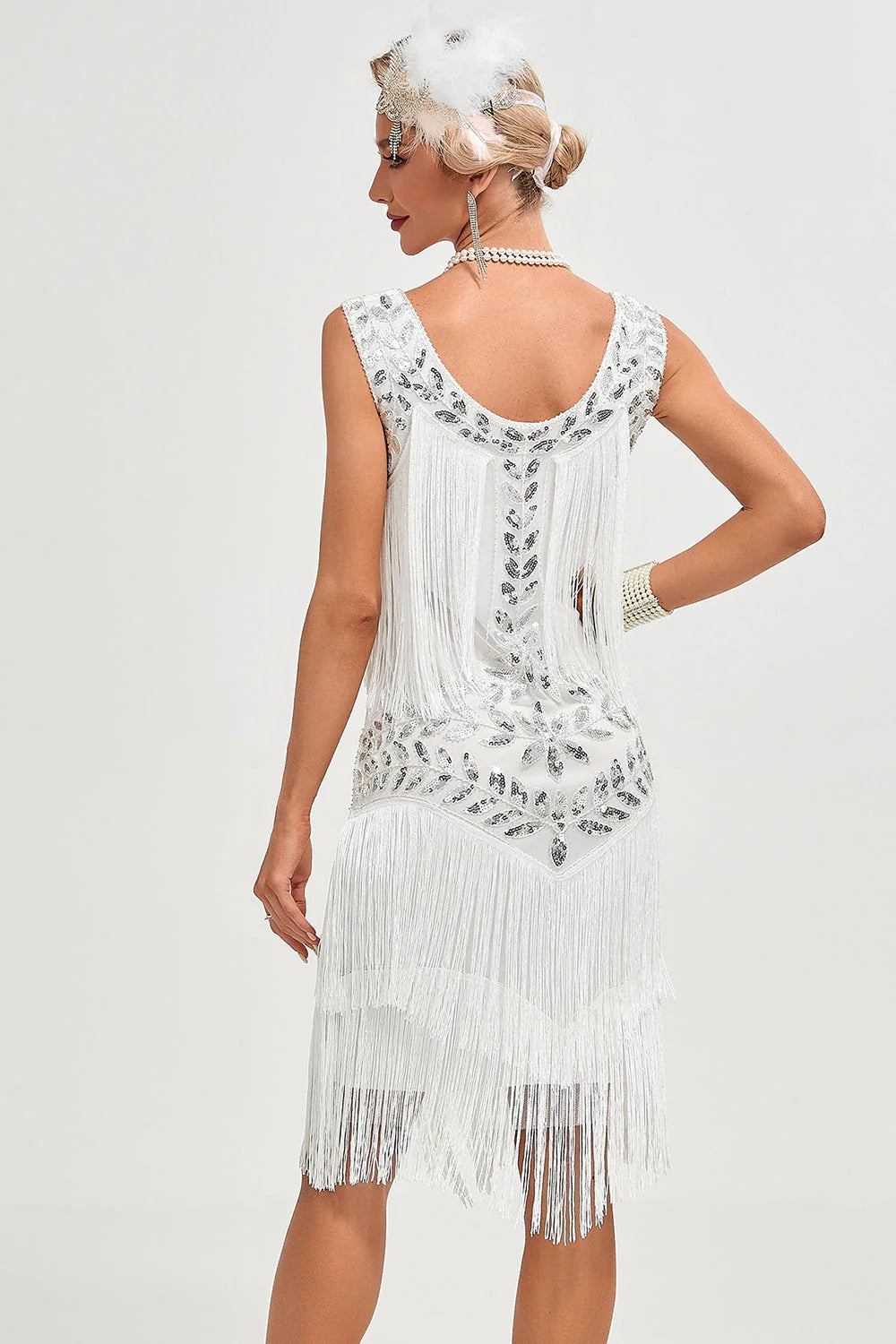Black Gatsby Flapper Dress with Sequins and Fringes