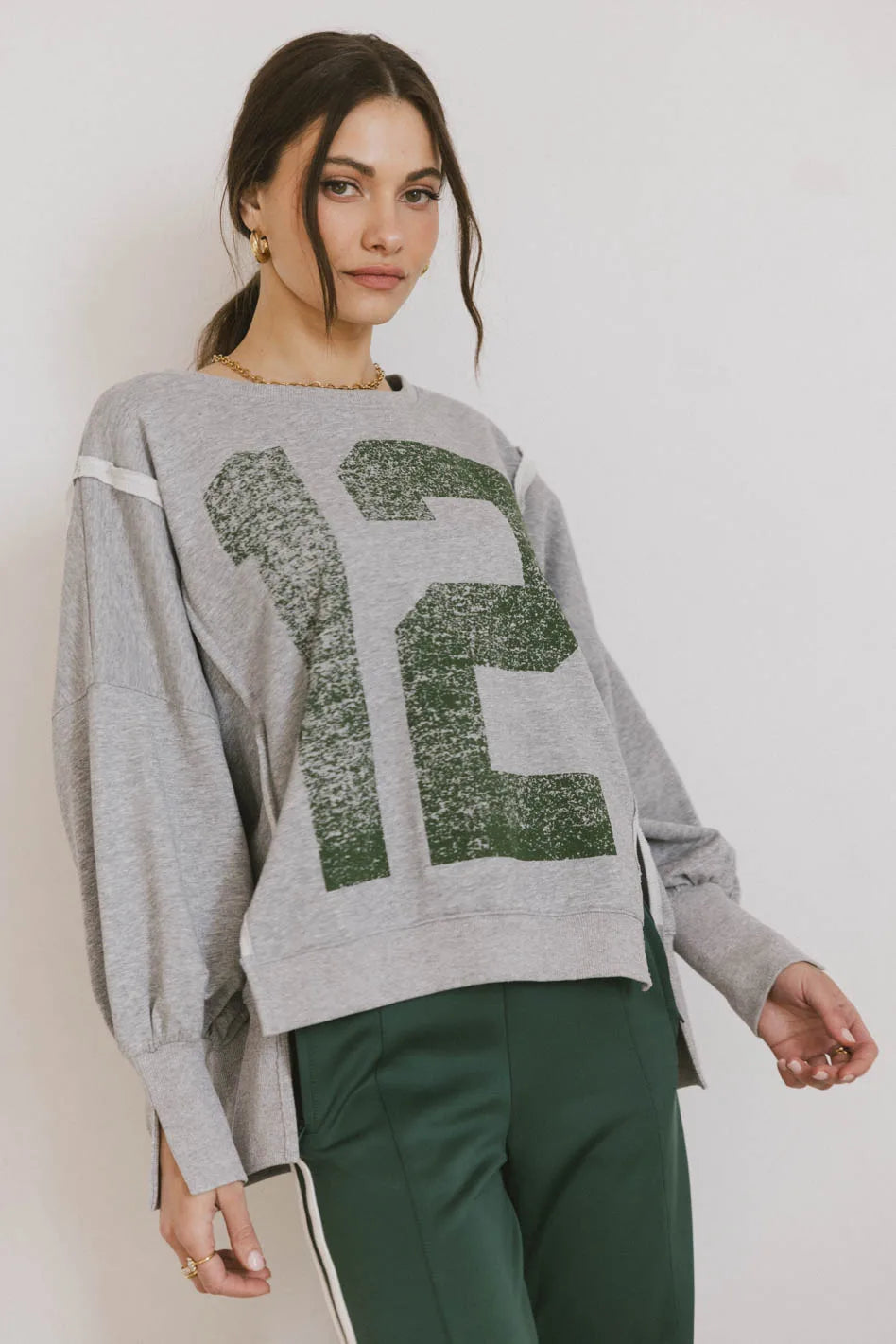 Varsity Distressed Top in Grey FINAL SALE